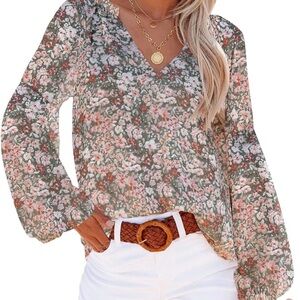Floral V-Neck Blouse Sz Sm